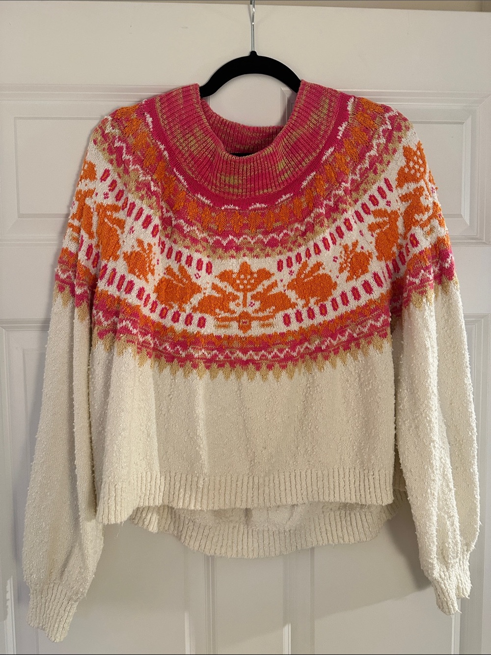 Free People Mock Neck Oversized Sweater with Pink & Orange Accents